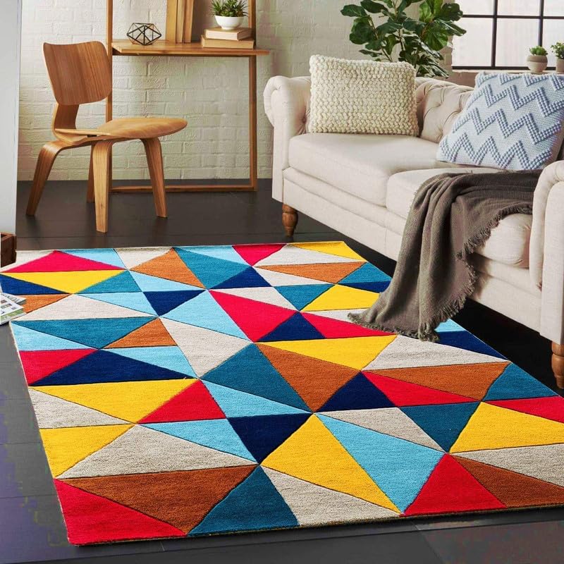Multi Coloured Geometric Hand Tufted Rug