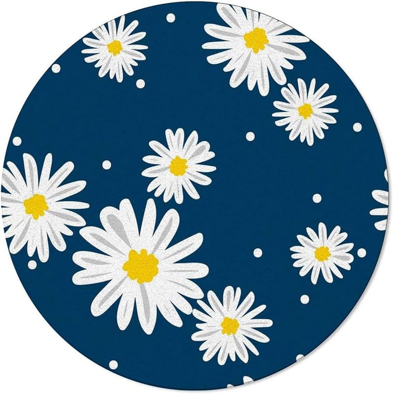 Floral Blue & White Hand Tufted Round Plush New Zealand Wool Rug