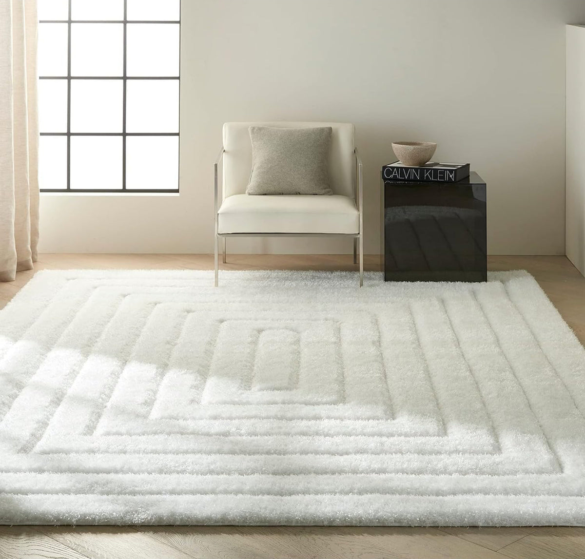 Handcrafted Pure White Shaggy Carpet