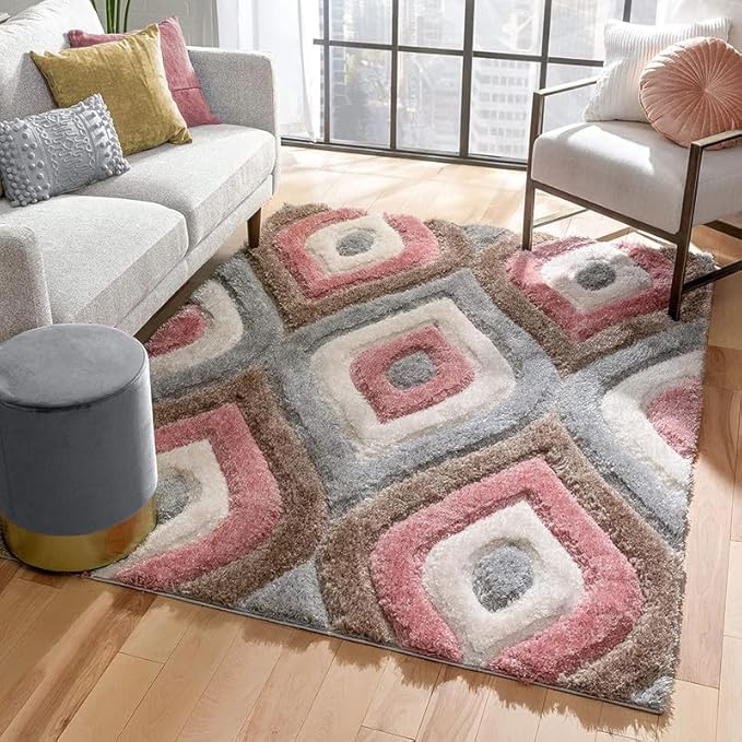 Handcrafted Peach & Grey Shaggy Carpet