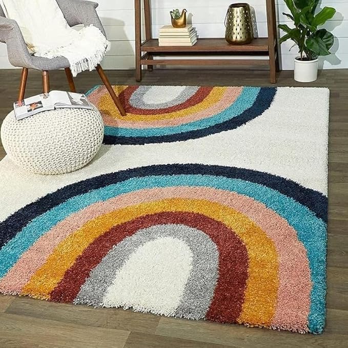 Handcrafted Double Rainbow Shaggy Carpet