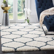 Handcrafted Off White & Blue Moroccan Shaggy Carpet