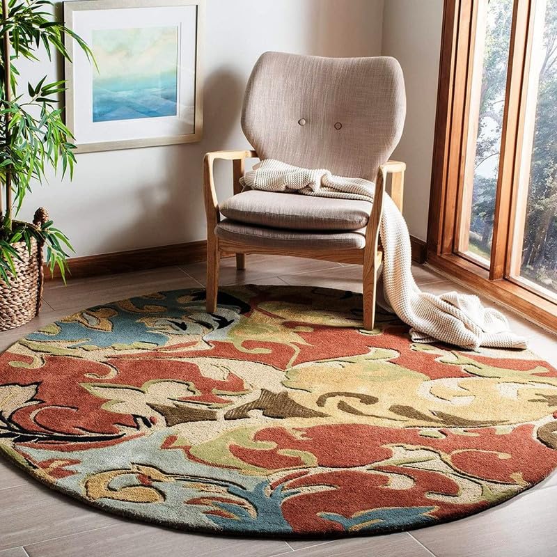 Floral Hand Tufted Round Plush New Zealand Wool Rug