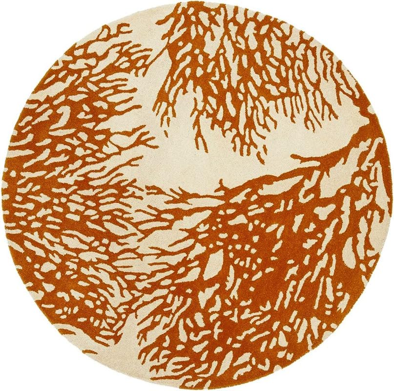 Orange & Cream Hand Tufted Round Plush New Zealand Wool Rug