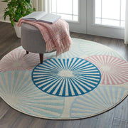 Ivory Blue & Pink Hand Tufted Round Plush New Zealand Wool Rug