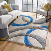 Handcrafted Grey & Blue Geometri Shaggy Carpet