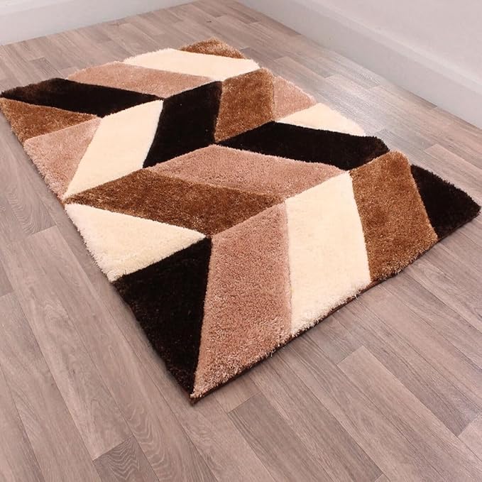 Handcrafted Brown Geometric Shaggy Carpet