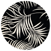 Floral Black & White Hand Tufted Round Plush New Zealand Wool Rug