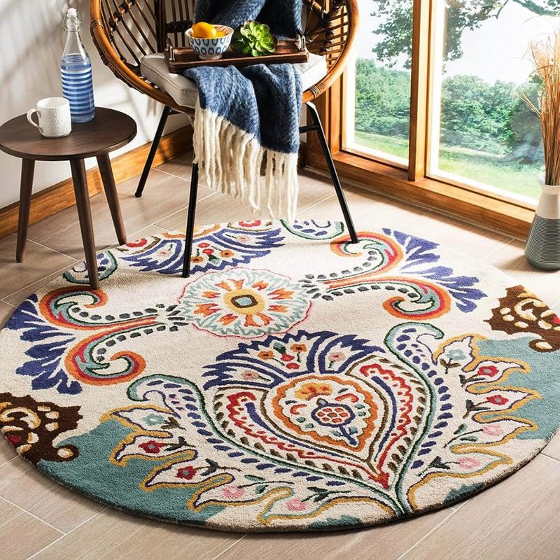 Traditional Multicolor Hand Tufted Round Plush New Zealand Wool Rug
