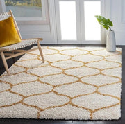 Handcrafted Off White & Mustard Moroccan Shaggy Carpet