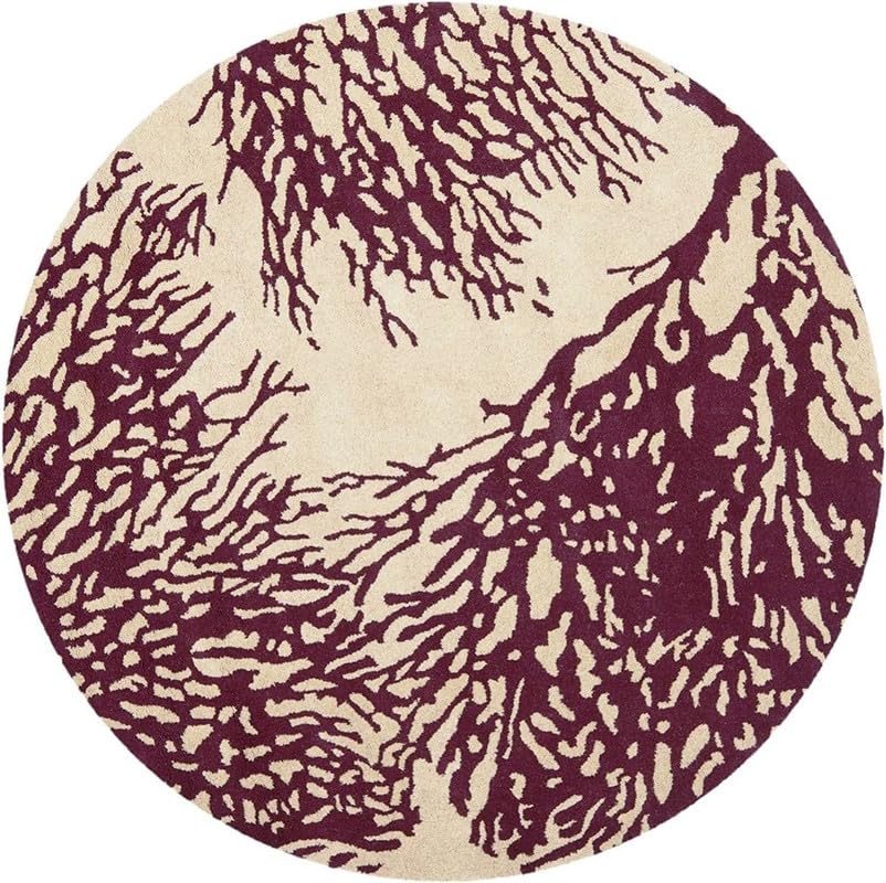 Cream & Purple Hand Tufted Round Plush New Zealand Wool Rug