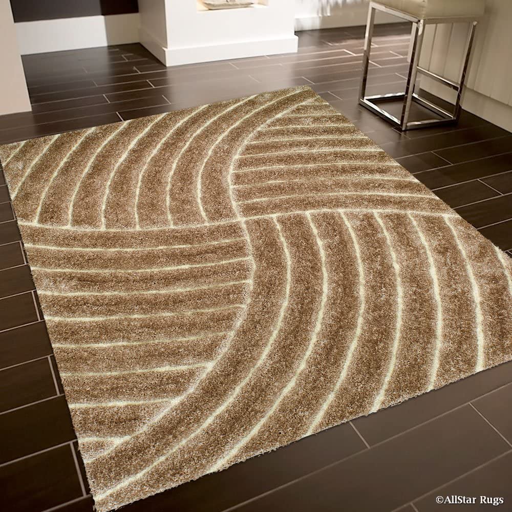 Handcrafted Beige Spiral Design Shaggy Carpet