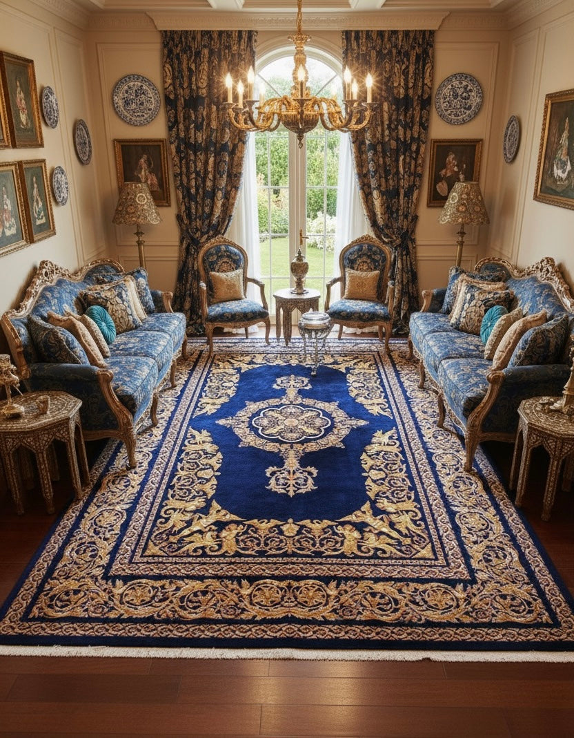 Arohi Navy Blue & Gold Iranian Imported Rug
