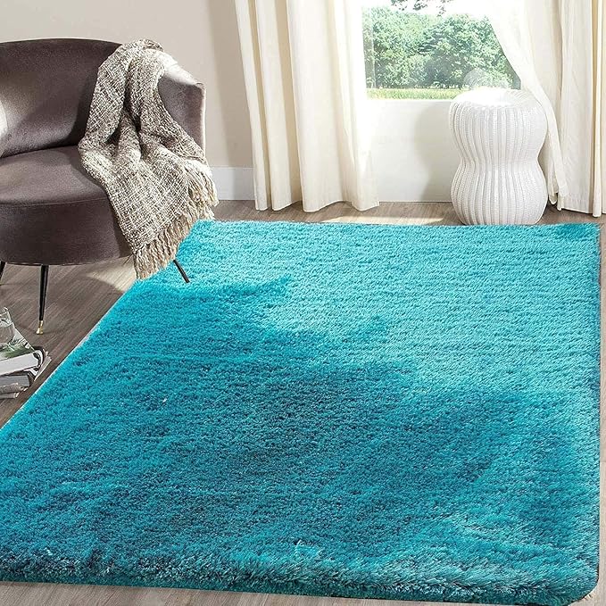 Handcrafted Blink Blue Shaggy Carpet