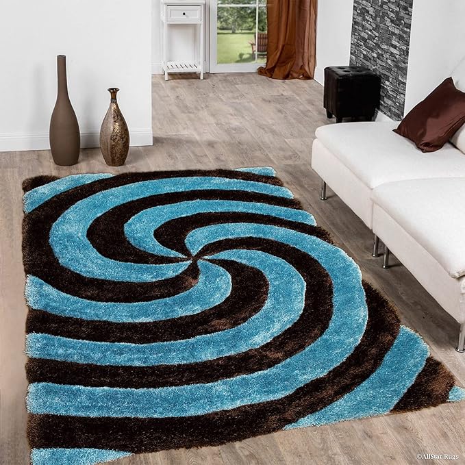Handcrafted Sky Blue & Black Tornado Shaggy Carpet