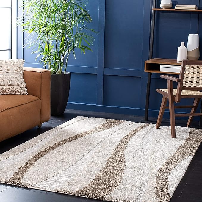 Handcrafted Beige & Brown Shaggy Carpet