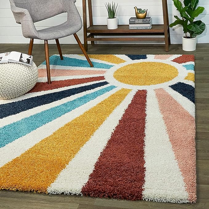 Handcrafted Rainbow Sun Shaggy Carpet