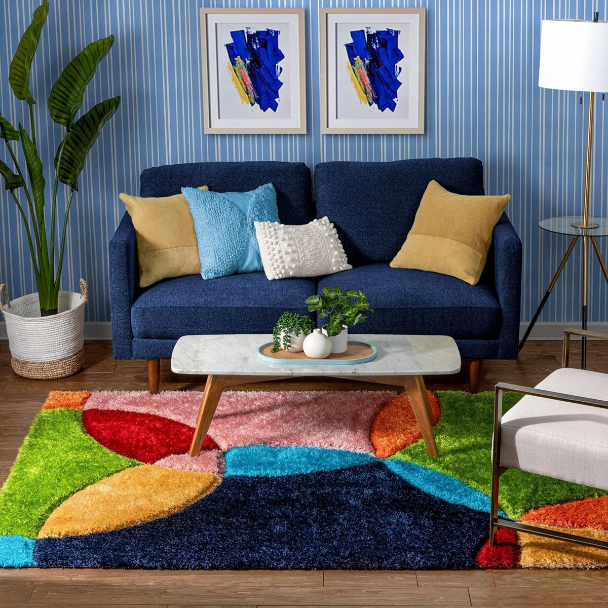Handcrafted Multi Coloured Circles Shaggy Carpet
