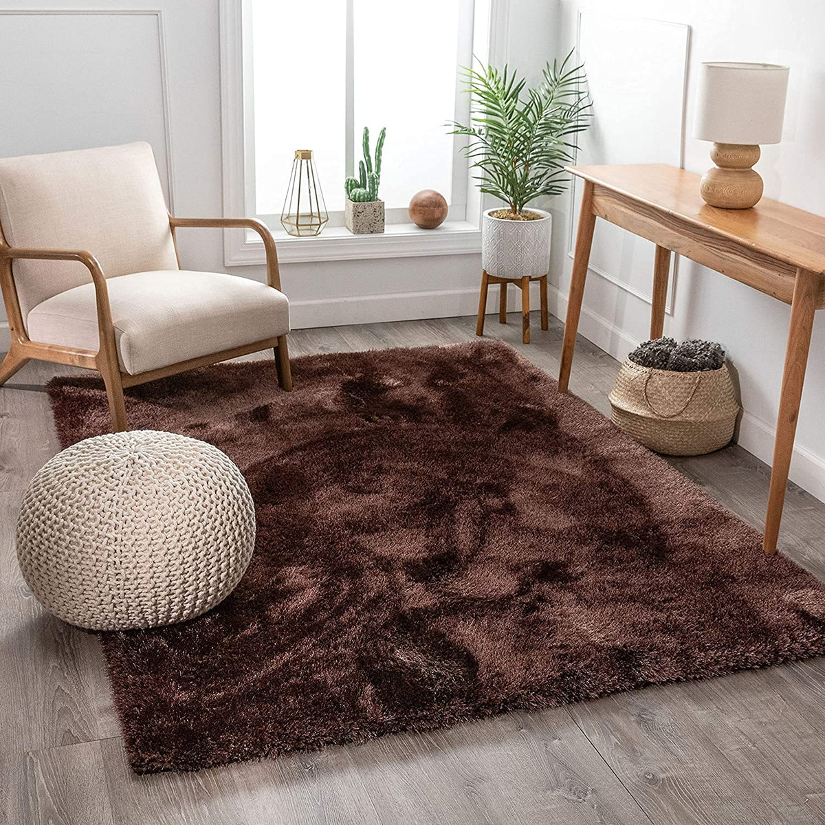 Handcrafted Dark Brown Shaggy Carpet