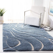 Handcrafted Blue Swirl Shaggy Carpet