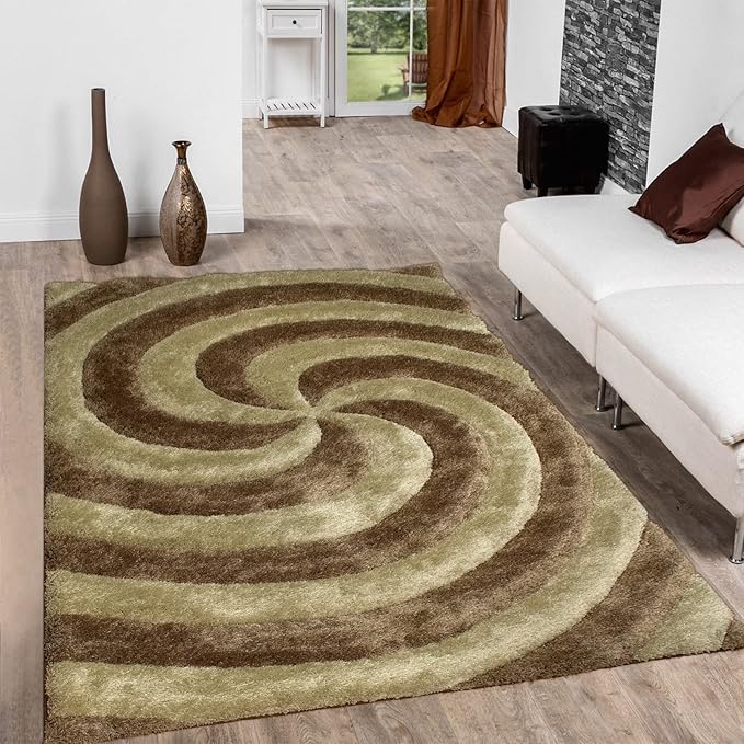 Handcrafted Beige & Ivory Tornado Shaggy Carpet