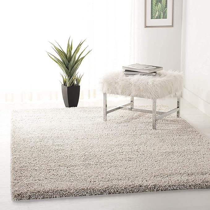 Handcrafted Light Beige Shaggy Carpet