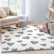 Handcrafted Ivory & Black Little Hearts Shaggy Carpet