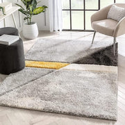Handcrafted Grey Yellow Compass Geometric Shaggy Carpet