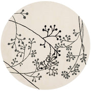 Ivory & Black Floral Hand Tufted Round Plush New Zealand Wool Rug