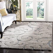 Handcrafted Grey Floral Shaggy Carpet