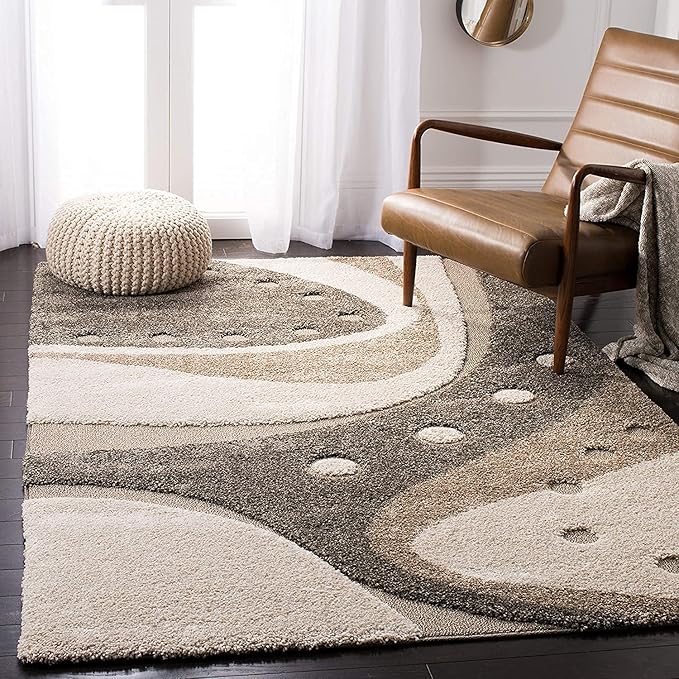Handcrafted Beige & Brown Shaggy Carpet