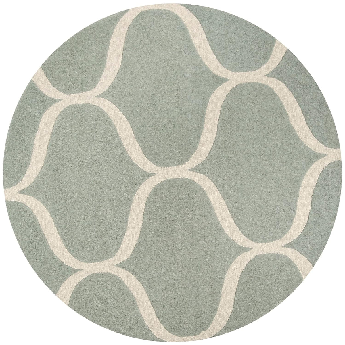 Cream & Green Hand Tufted Round Plush New Zealand Wool Rug