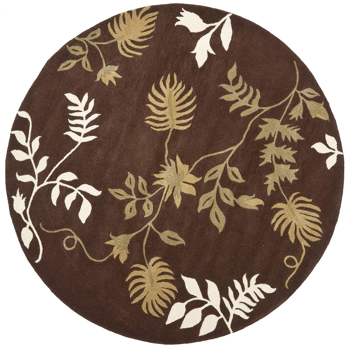 Brown Floral Hand Tufted Round Plush New Zealand Wool Rug