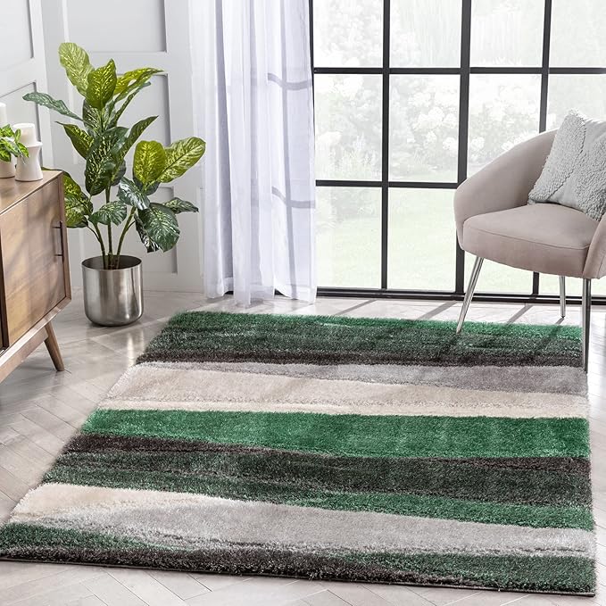 Handcrafted Green & Charcoal Shaggy Carpet