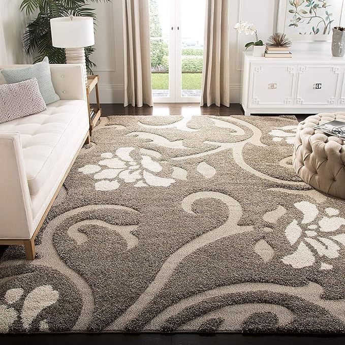 Handcrafted Brown Floral Shaggy Carpet
