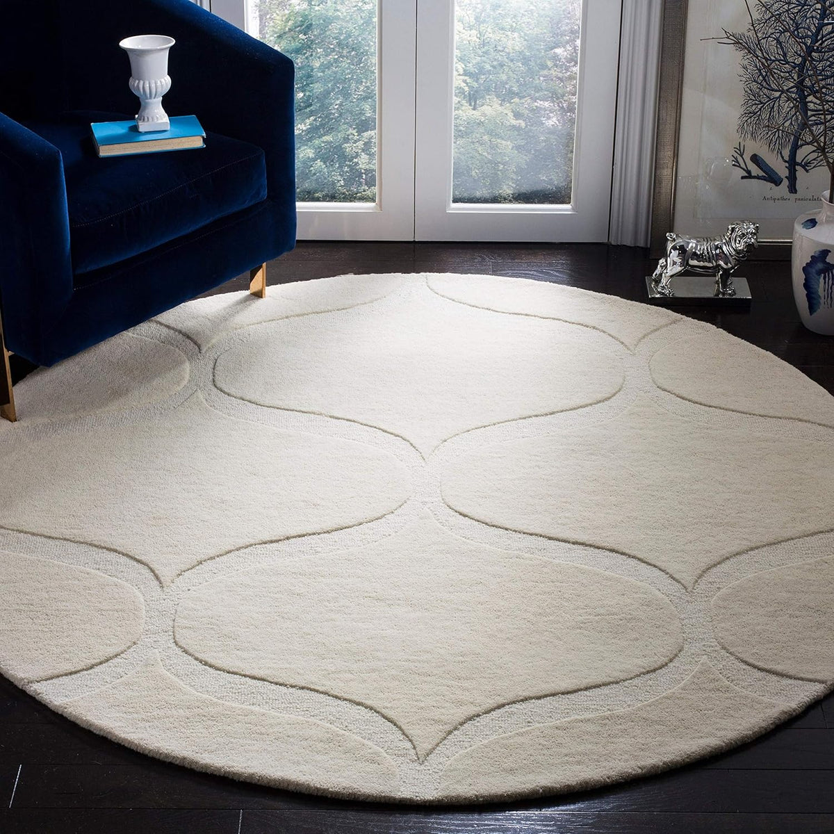 Cream Hand Tufted Round Plush New Zealand Wool Rug
