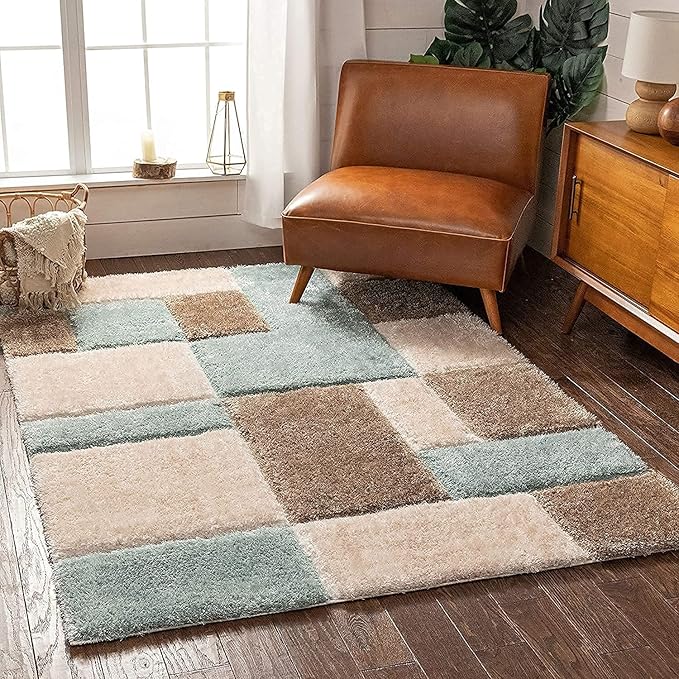 Handcrafted Multicolour Geometric Shaggy Carpet