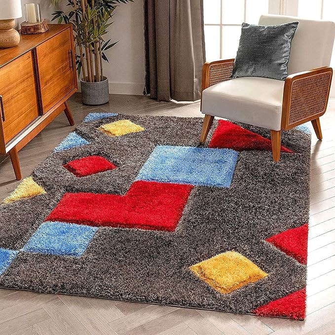 Handcrafted Multicolour Geometric Shaggy Carpet