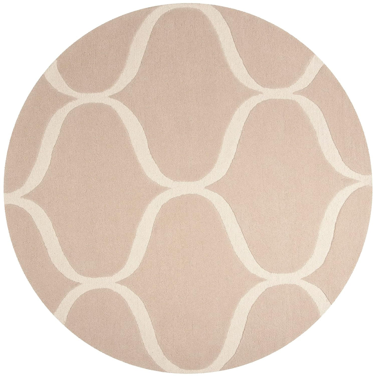 Beige Hand Tufted Round Plush New Zealand Wool Rug
