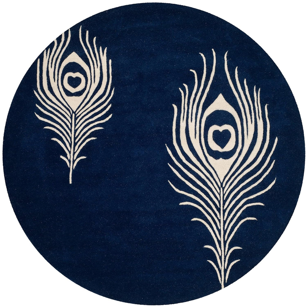 Blue Feather Hand Tufted Round Plush New Zealand Wool Rug