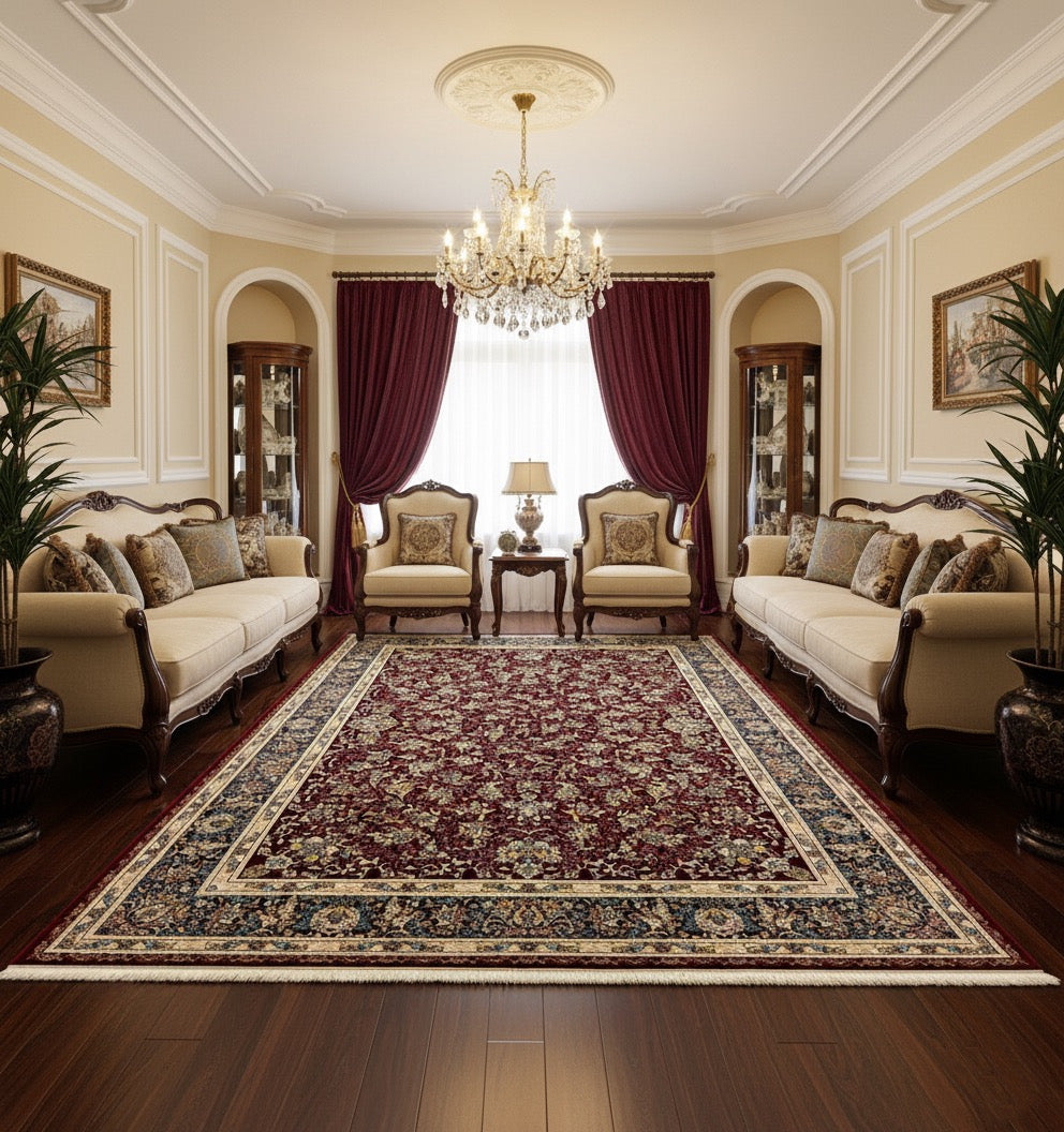 Zunaira Burgundy Iranian Imported White Rug