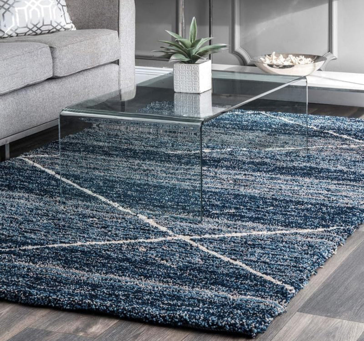 Handcrafted Navy Blue Shaggy Carpet
