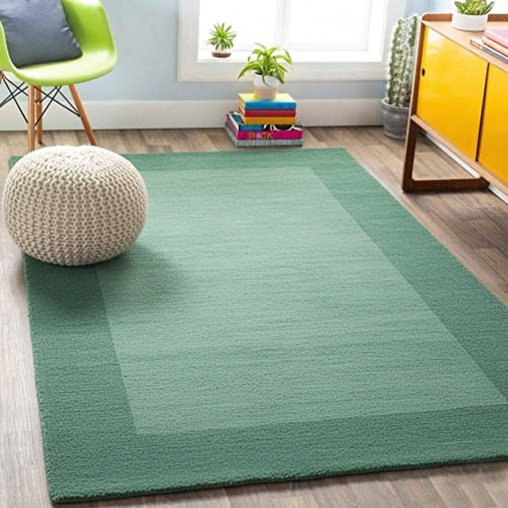 Hand Tufted Sea Green Geometric Wool Carpet