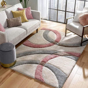 Handcrafted Pink & Grey Shaggy Carpet