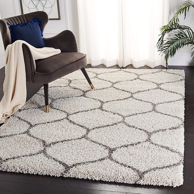 Handcrafted Ivory Moroccan Shaggy Carpet