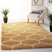 Handcrafted Mustard Yellow & Ivory Moroccan Shaggy Carpet