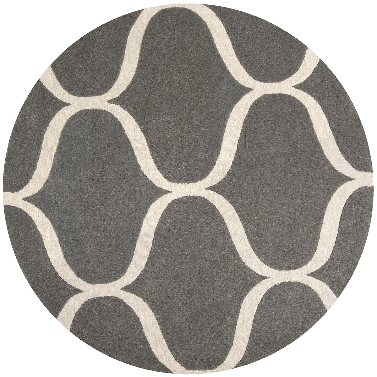 Cream & Grey Hand Tufted Round Plush New Zealand Wool Rug