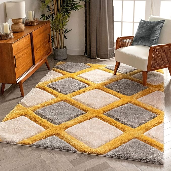 Handcrafted Beige Yellow Shaggy Carpet