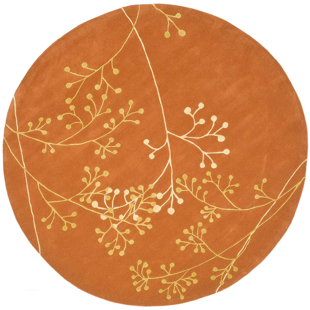 Floral Orange & White Hand Tufted Round Plush New Zealand Wool Rug