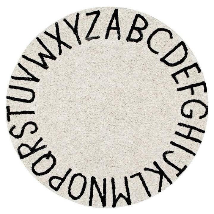 Alphabets Woolen Beige Hand Tufted Soft Plush Pile Carpet